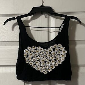 Charlotte Russe Black Crop Top with Daisy Heart